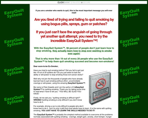 EasyQuit SystemTM – stop smoking program; learn how to quit smoking for good